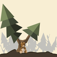 bear doll and tree vector illustration