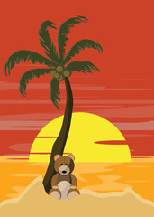 bear doll and coconut tree vector illustration