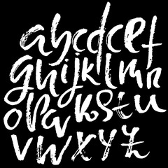 Hand drawn dry brush lettering. Grunge style alphabet. Handwritten font. Vector illustration.