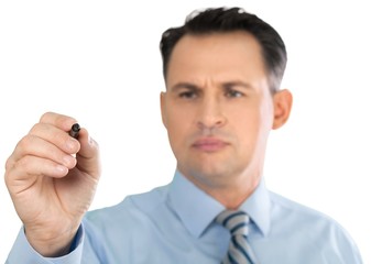 Businessman Drawing on an Invisible Board