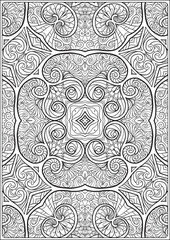 Abstract vector decorative ethnic mandala black and white seamless pattern. Outline hand drawing. Good for coloring page for the adult coloring book. Stock vector illustration.