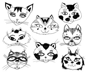 Cats heads emoticons. kitten set vector isolated.