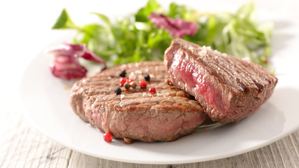 beef steak and salad
