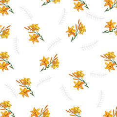 Fototapeta na wymiar watercolor. square frame of yellow lilies on a white background.