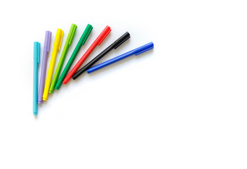 School things school office staff of teenager flat lay pencils pens folders on a white background copybooks