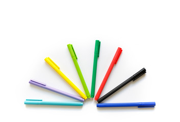 School things school office staff of teenager flat lay pencils pens folders on a white background copybooks