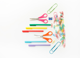 School things school office staff of teenager flat lay pencils pens folders on a white background copybooks