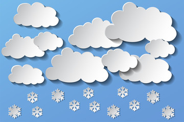 Vector cloudy sky and snow. The background is made in paper style. Eps 10