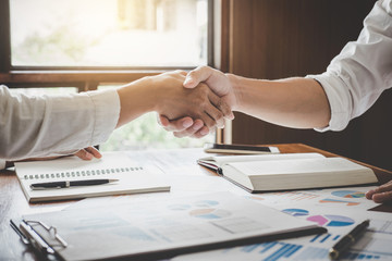 Business shaking hands after discussing good deal of Trading to sign agreement and become a business partner, contract for both companies, Successful businessman handshake