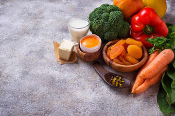 Healthy products rich in vitamin A - obrazy, fototapety, plakaty