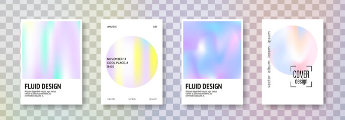 Cover fluid set. Abstract backgrounds. Multicolor cover fluid with gradient mesh. 90s, 80s retro style. Iridescent graphic template for brochure, banner, wallpaper, mobile screen
