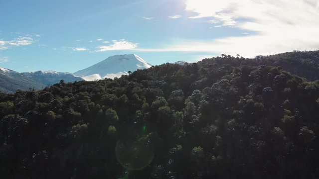 Flying over the mountains torward the Lonquimay Volcano
