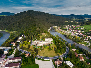 Aerial view over Szczawnica town in Pieniny, Poland