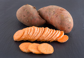 Raw sliced sweet potatoes (Ipomoea batatas)