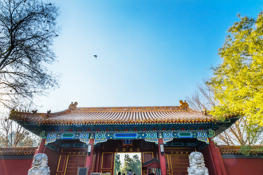 West Entrance Red Gate Lions Jingshan Park Beijing China