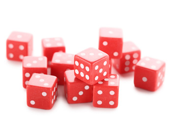 Red dice isolated on white background