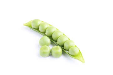 Fresh green peas isolated on white