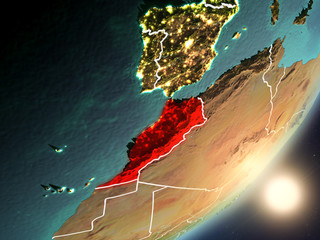 Sun rising above Morocco from space