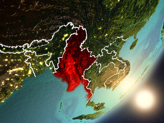 Sun rising above Myanmar from space