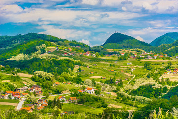 Zagorje countryside nature Croatia. / Aerial view at countryisde in Zagorje region, popular travel...