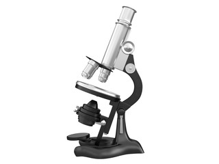 old black and steel microscope isolated on a white background 3d rendering
