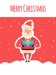 Cartoon Santa Claus with gifts in hands. with box. merry christmas, santa claus character, xmas time. Vector illustration for you web design.