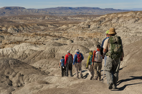Hiking through petrified forest;  La Leona;  Argentina;  Patagonia;  South America