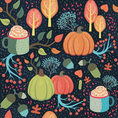 Beautiful whimsical autumn seamless pattern.