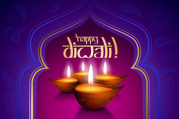 Happy Diwali card, four candles