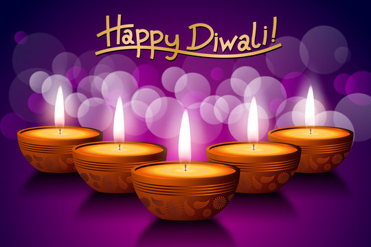Happy Diwali card, five candles