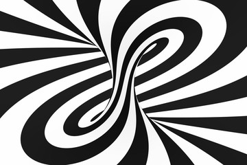 Fototapeta premium Tunel spiralny czarno-biały. Paski skręcone hipnotyczne złudzenie optyczne. Abstrakcyjne tło.