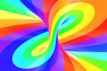 Rainbow funny spiral tunnel. Striped twisted cheerful optical illusion. Abstract background.