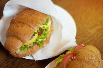 healthy breakfast with croissants for two people