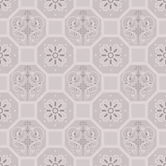 Schilderijen op glas Taupe floor tiles ornament vector pattern print. Brown colors geometric hexagonal seamless backdrop. © YoPixArt