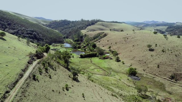 drone footage of farm area