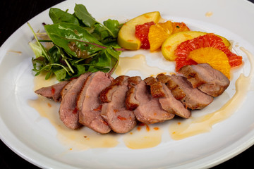 Tasty fried duck breast