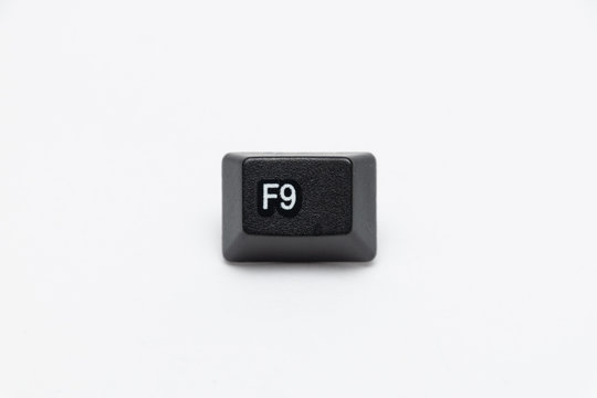 Single black keys of keyboard with different letters F9