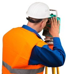 Portrait of a Land Surveyor Working with Modern Theodolite