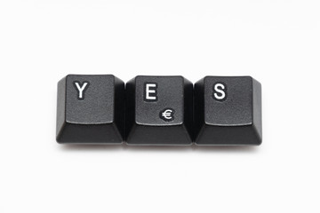 Single black keys of keyboard with different letters YES