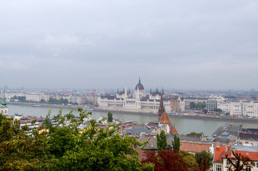 Fototapeta na wymiar View from Pest looking towards parliament buildings of Budapest