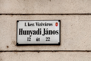 Road name sign in Budapest