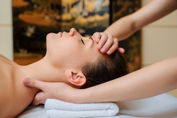 Fototapeta na wymiar Spa procedure of neck massage
