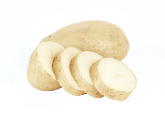 Isolated potatoes. Whole potatoe and cut isolated