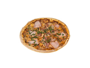 pizza in a box on an isolated white background