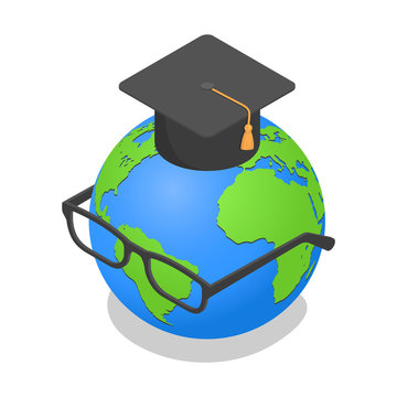 Earth globe graduated glasses icon. Isometric of earth globe graduated glasses vector icon for web design isolated on white background
