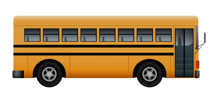 Side of school bus mockup. Realistic illustration of side of school bus vector mockup for web design isolated on white background