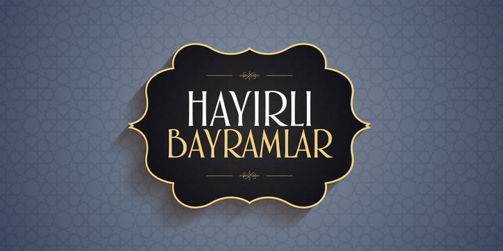 "Good Holidays" Soft Blue Flag Background. Creative line typography. (Turkish: Hayirli Bayramlar)