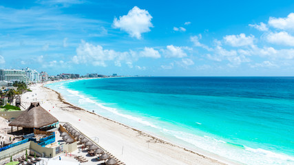 Aerial View of the tropical Caribbean beach  - obrazy, fototapety, plakaty