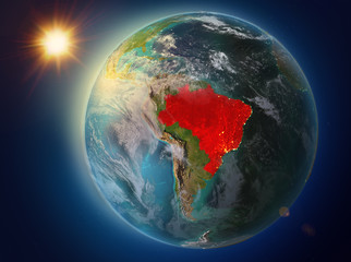 Obraz na płótnie Canvas Brazil with sunset on Earth