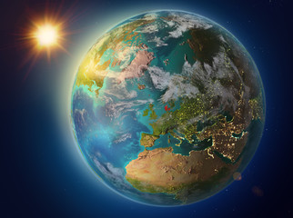 Denmark with sunset on Earth